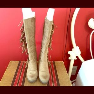 Knee High Fringe Boots w/covered heel!